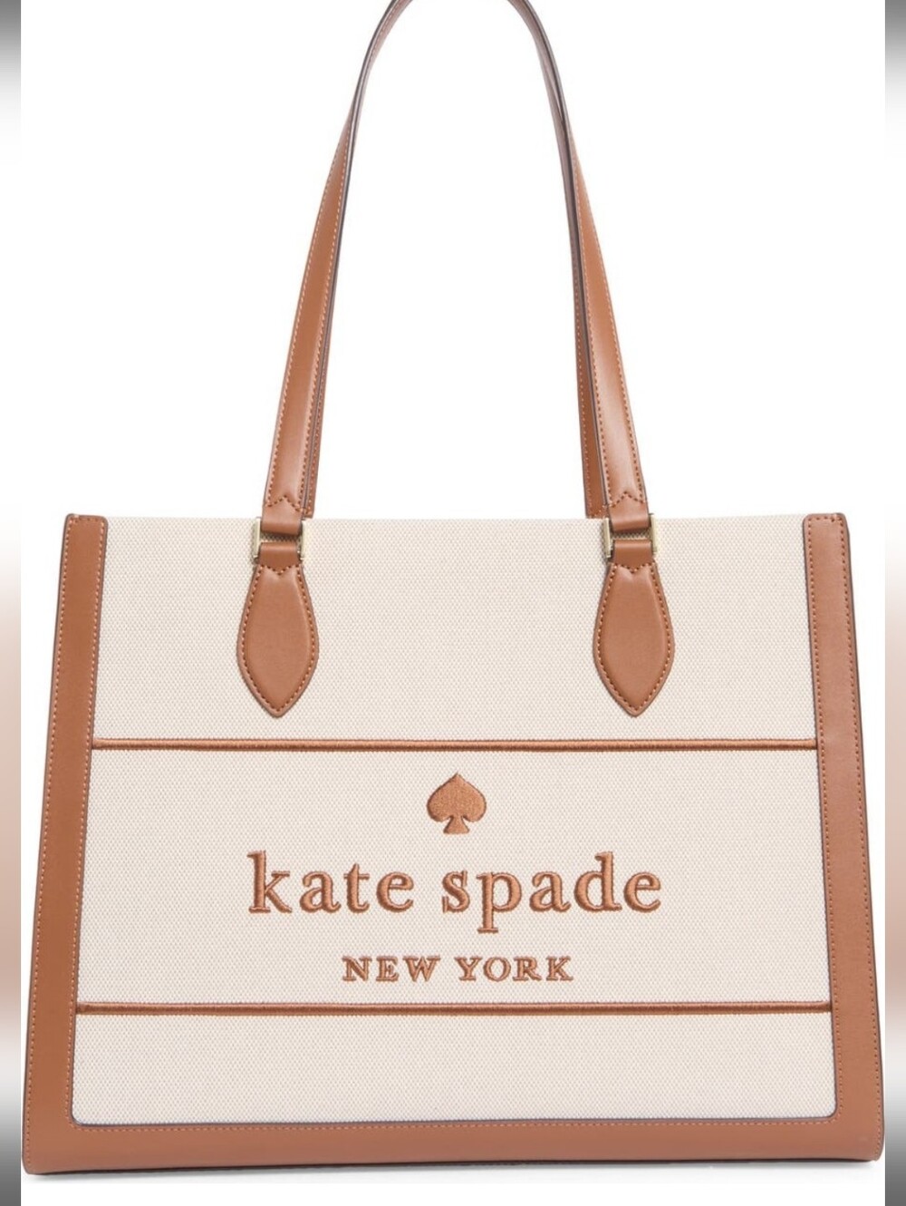 kate spade  Ellie Large Canvas Tote with Brown Leather Trim